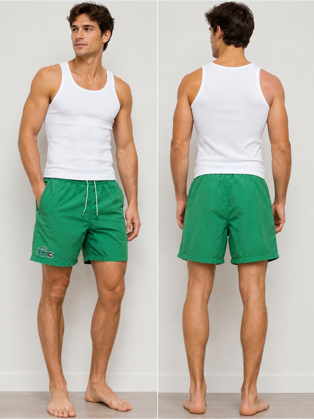 Lacoste Men’s Green Swim Trunks Shorts Crocodile Logo Size Small